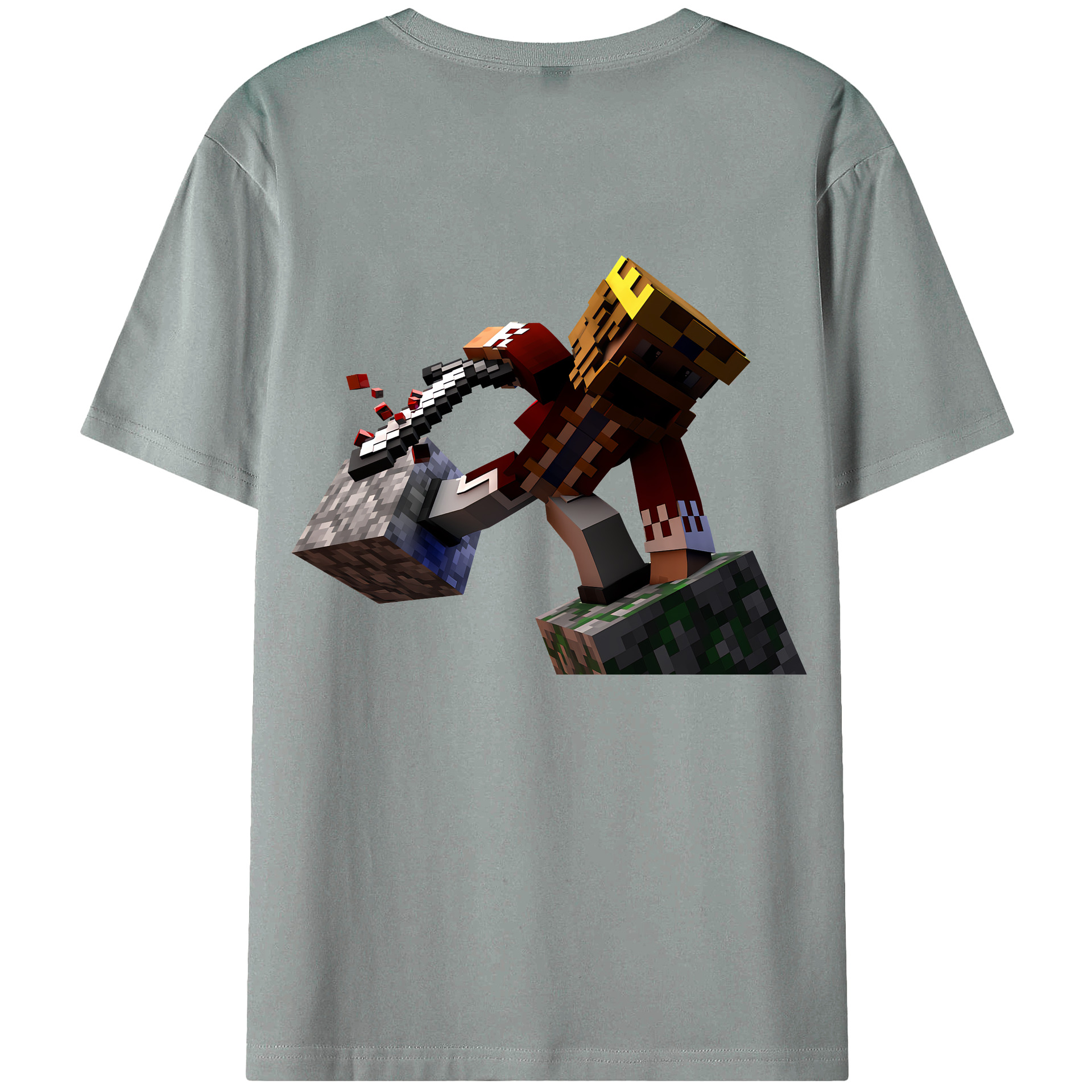 （画像用） マインクラフト ブロックの世界 Minecraft MC Block world 綿100％ メンズ半袖Tシャツ（バックプリント） 通気性